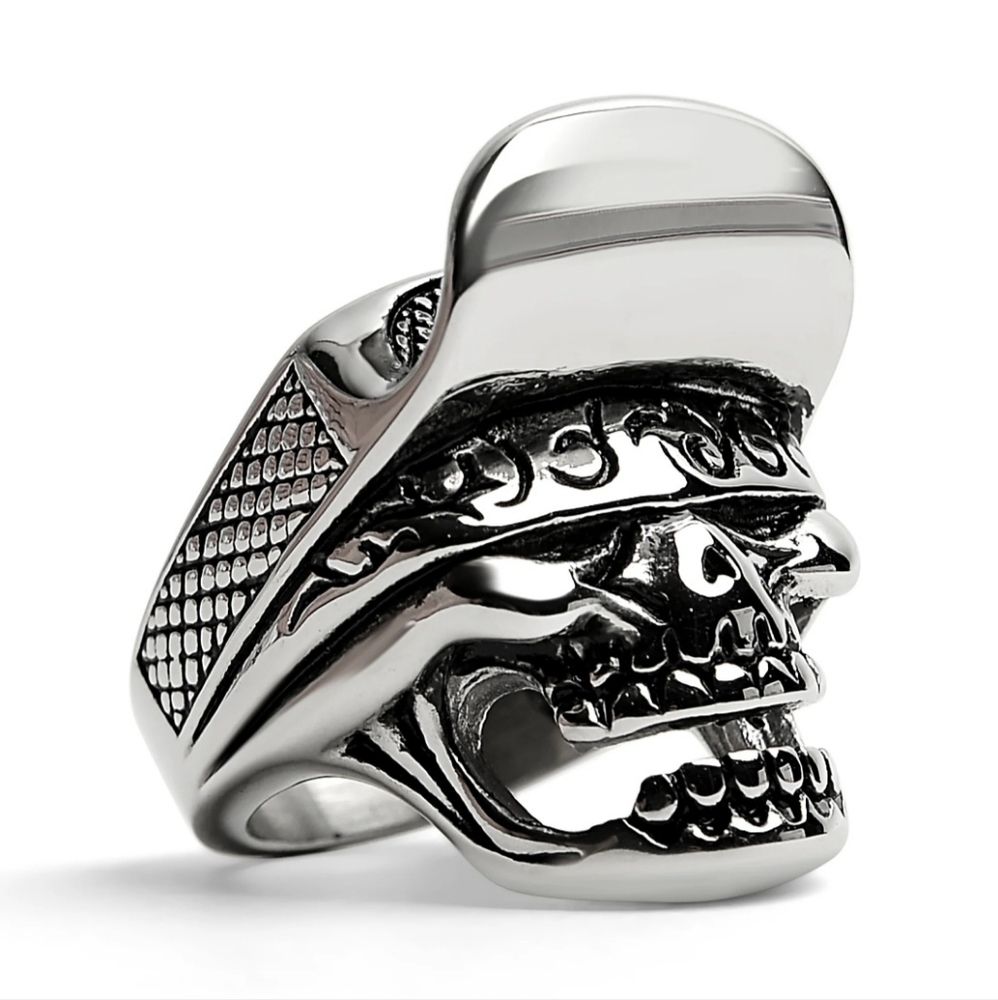 NEW Men's Size 9 Detailed Trucker Hat Skull Ring Durable 316L Stainless …